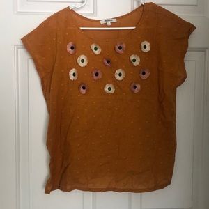 Madewell Top Mustard Yellow w/ Flowers